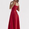 Red Strappy Tie-Up Bustier Midi Dress Red Strappy Tie-Up Bustier Midi Dress