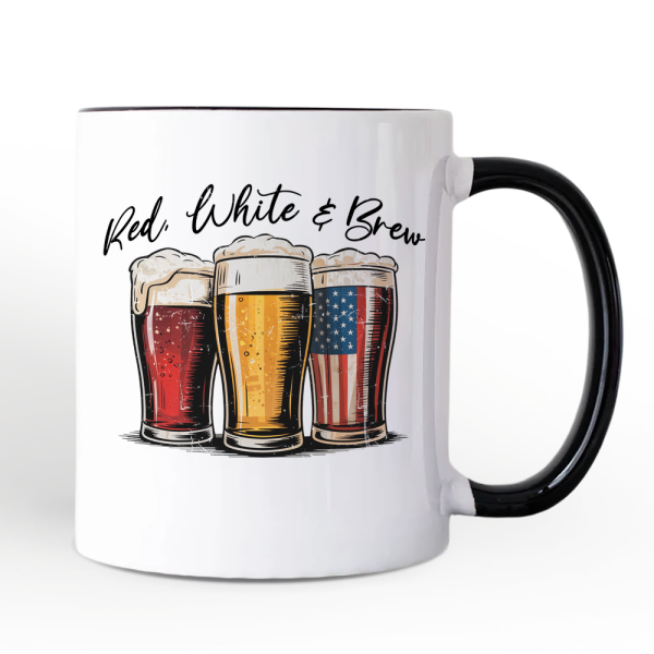 Red White and Brew Beer American Personalized Mug, Patriotic USA 4th of July Gift with Custom Name Red White and Brew Beer American Personalized Mug, Patriotic USA 4th of July Gift with Custom Name