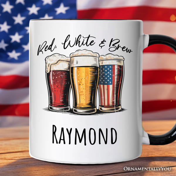 Red White and Brew Beer American Personalized Mug, Patriotic USA 4th of July Gift with Custom Name Red White and Brew Beer American Personalized Mug, Patriotic USA 4th of July Gift with Custom Name