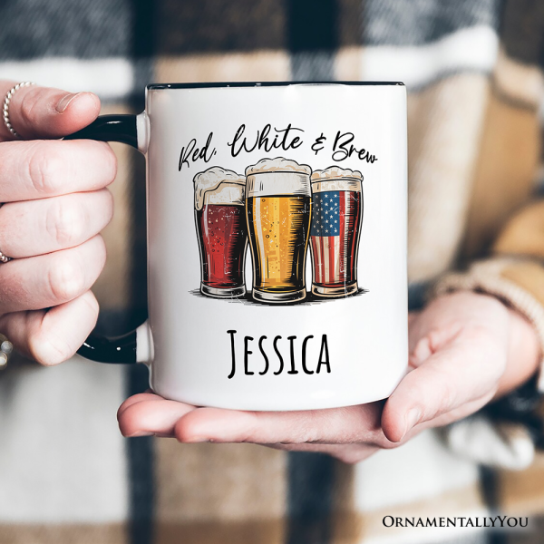Red White and Brew Beer American Personalized Mug, Patriotic USA 4th of July Gift with Custom Name Red White and Brew Beer American Personalized Mug, Patriotic USA 4th of July Gift with Custom Name