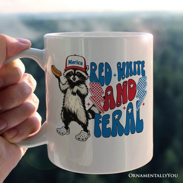 Red, White & Feral Raccoon Personalized Mug, Wild Patriot American Gift with Custom Name Red, White & Feral Raccoon Personalized Mug, Wild Patriot American Gift with Custom Name