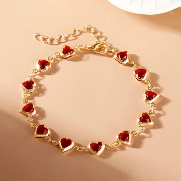 Red Zircon Heart Chain Bracelet Red Zircon Heart Chain Bracelet