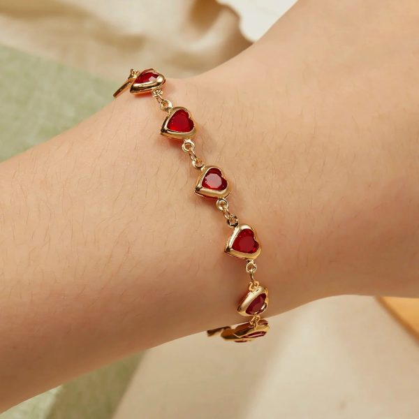 Red Zircon Heart Chain Bracelet Red Zircon Heart Chain Bracelet
