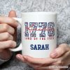 Retro America 1776 Floral Personalized Mug, Land of the Free Patriotic Gift with Custom Name Retro America 1776 Floral Personalized Mug, Land of the Free Patriotic Gift with Custom Name