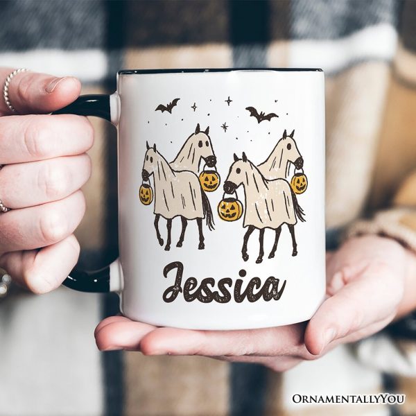 Retro Halloween Horse Ghosts Personalized Mug, Cute Western Gift with Spooky Vibes and Custom Name Retro Halloween Horse Ghosts Personalized Mug, Cute Western Gift with Spooky Vibes and Custom Name