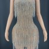 Rhinestones Crystals Tassel Backless Dress Rhinestones Crystals Tassel Backless Dress