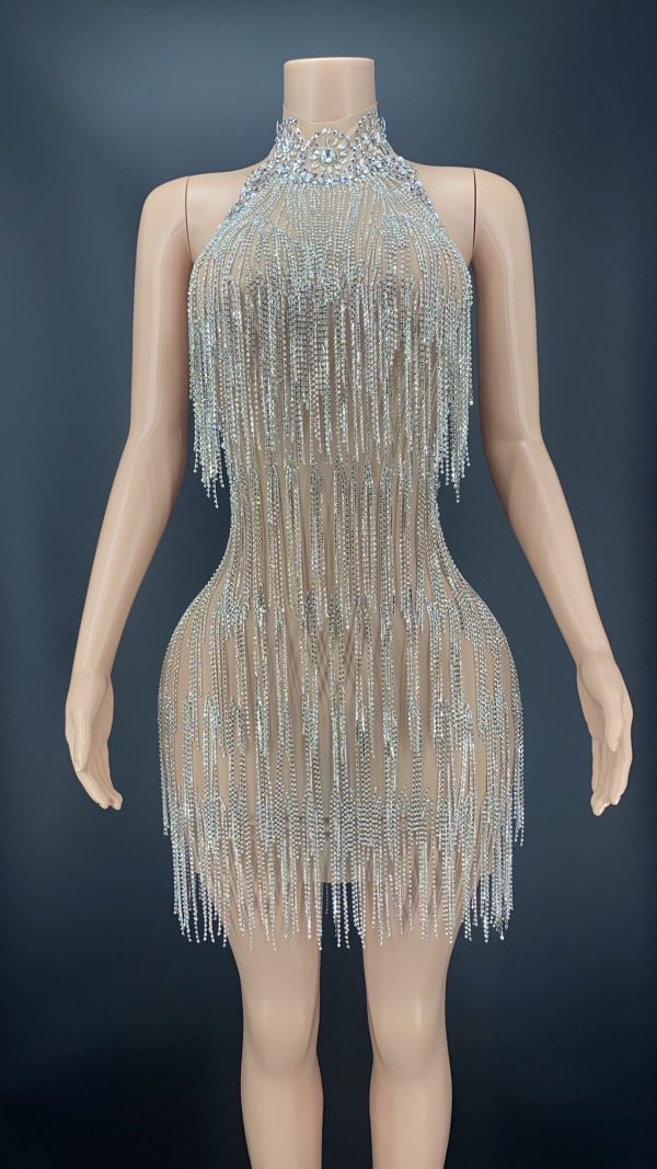 Rhinestones Crystals Tassel Backless Dress Rhinestones Crystals Tassel Backless Dress