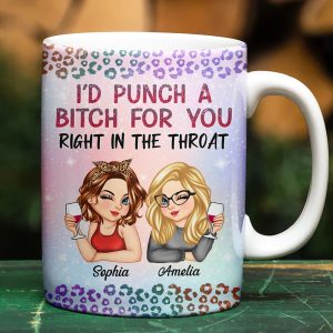 Right In The Throat Besties Twinkle Leopard - Personalized White Edge-to-Edge Mug