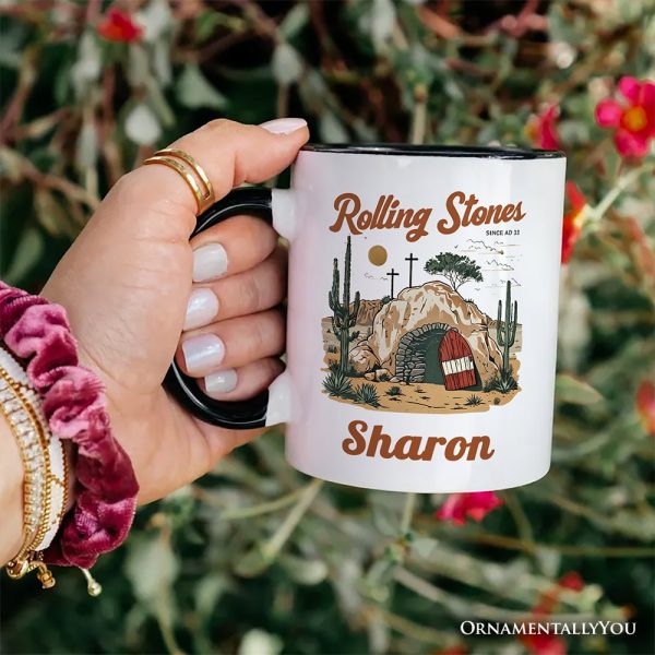 Rolling Stones Christian Personalized Mug, He is Risen Easter Gift with Custom Name Rolling Stones Christian Personalized Mug, He is Risen Easter Gift with Custom Name