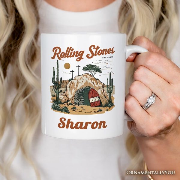 Rolling Stones Christian Personalized Mug, He is Risen Easter Gift with Custom Name Rolling Stones Christian Personalized Mug, He is Risen Easter Gift with Custom Name