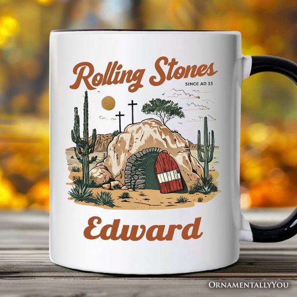 Rolling Stones Christian Personalized Mug, He is Risen Easter Gift with Custom Name Rolling Stones Christian Personalized Mug, He is Risen Easter Gift with Custom Name