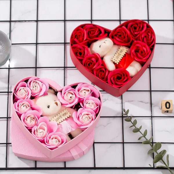 Romantic Bear Soap Bouquet with Roses Gift Box for Valentine's Day and Special Occasions Romantic Bear Soap Bouquet with Roses Gift Box for Valentine's Day and Special Occasions