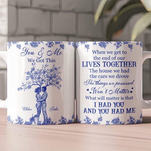 Romantic Couple Quote Ceramic Mug, Tree Hug Design, Heartwarming Gift for Lovers