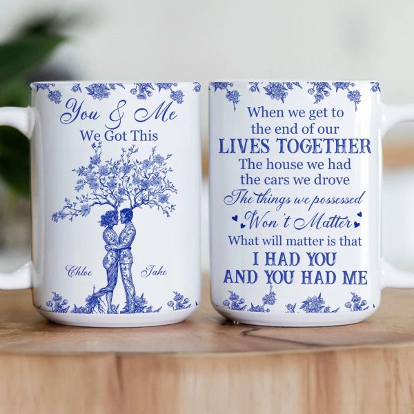 Romantic Couple Quote Ceramic Mug, Tree Hug Design, Heartwarming Gift for Lovers