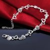 Romantic Heart Flower 925 Sterling Silver Bracelet