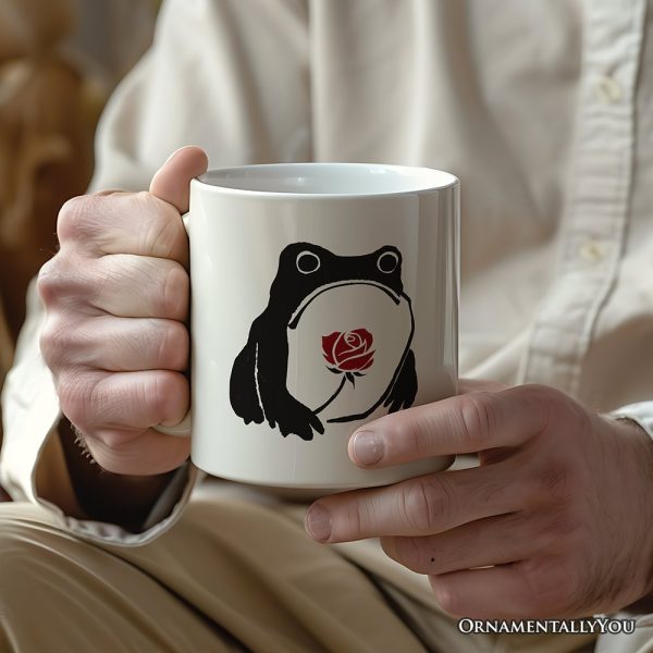 Romantic Japanese Frog with Rose Personalized Mug, Matsumoto Hoji Edo Period Frog Lover Gift With Custom Name Romantic Japanese Frog with Rose Personalized Mug, Matsumoto Hoji Edo Period Frog Lover Gift With Custom Name