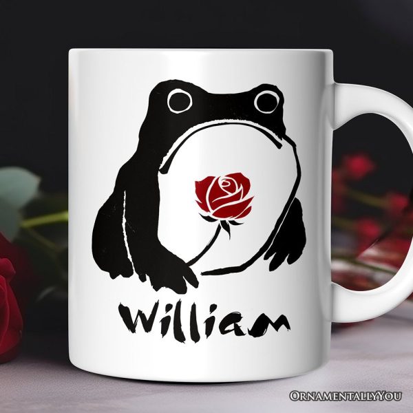 Romantic Japanese Frog with Rose Personalized Mug, Matsumoto Hoji Edo Period Frog Lover Gift With Custom Name Romantic Japanese Frog with Rose Personalized Mug, Matsumoto Hoji Edo Period Frog Lover Gift With Custom Name