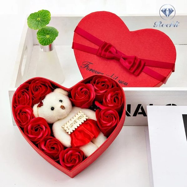 Rose Bear with Heart Shaped Display Case Rose Bear with Heart Shaped Display Case