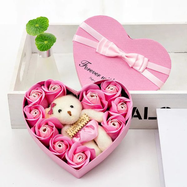 Rose Bear with Heart Shaped Display Case Rose Bear with Heart Shaped Display Case