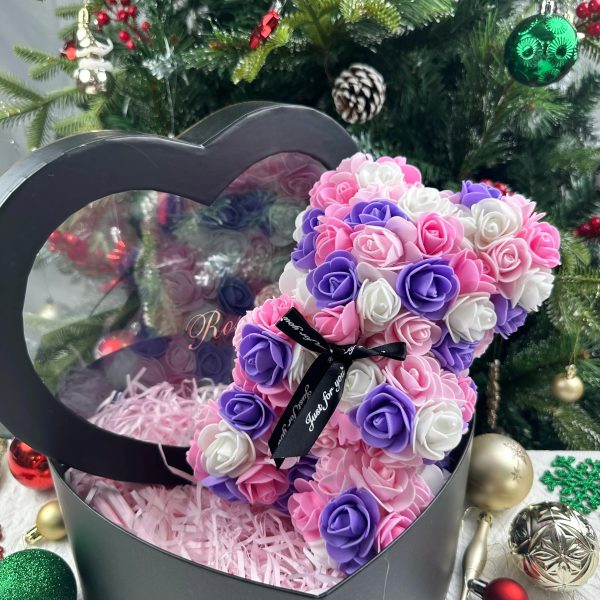 Rose Flower Teddy Bear 25cm Romantic Gift with Box