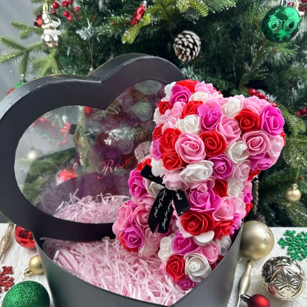 Rose Flower Teddy Bear 25cm Romantic Gift with Box