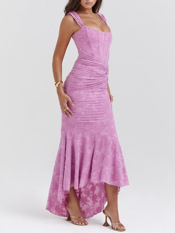 Rose Pink Floral Corset Ruffle Ruched Maxi Dress Rose Pink Floral Corset Ruffle Ruched Maxi Dress