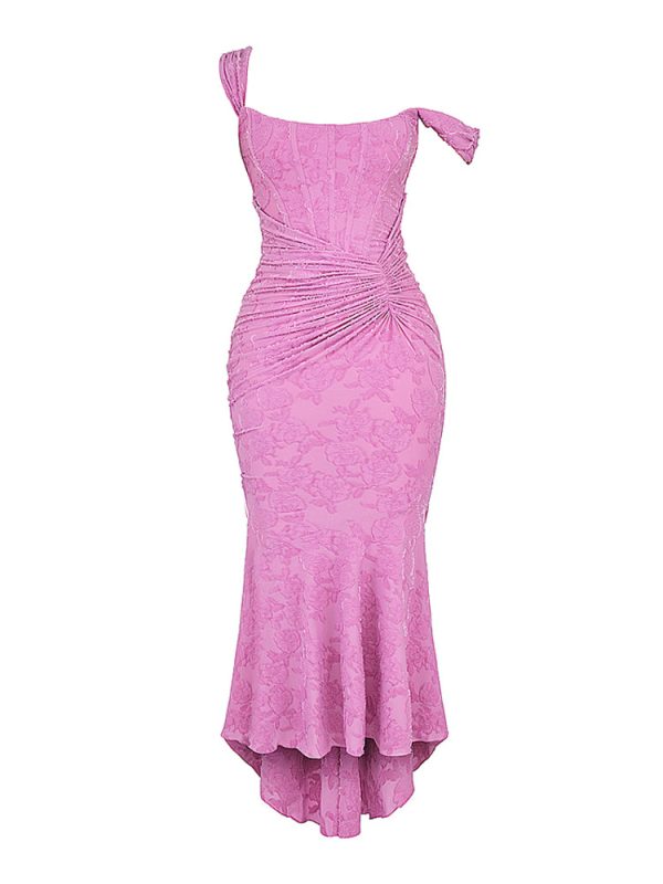 Rose Pink Floral Corset Ruffle Ruched Maxi Dress Rose Pink Floral Corset Ruffle Ruched Maxi Dress
