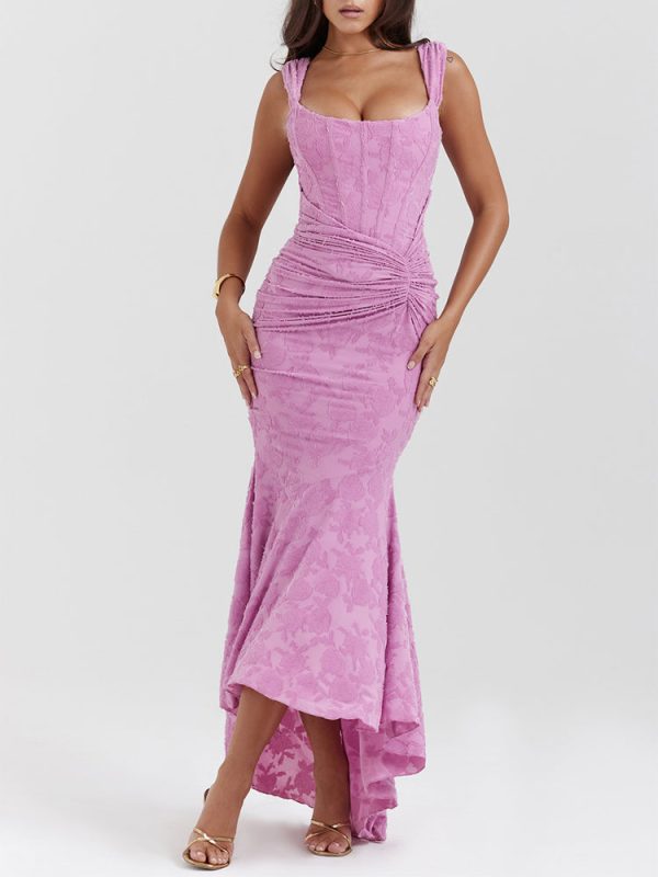 Rose Pink Floral Corset Ruffle Ruched Maxi Dress Rose Pink Floral Corset Ruffle Ruched Maxi Dress