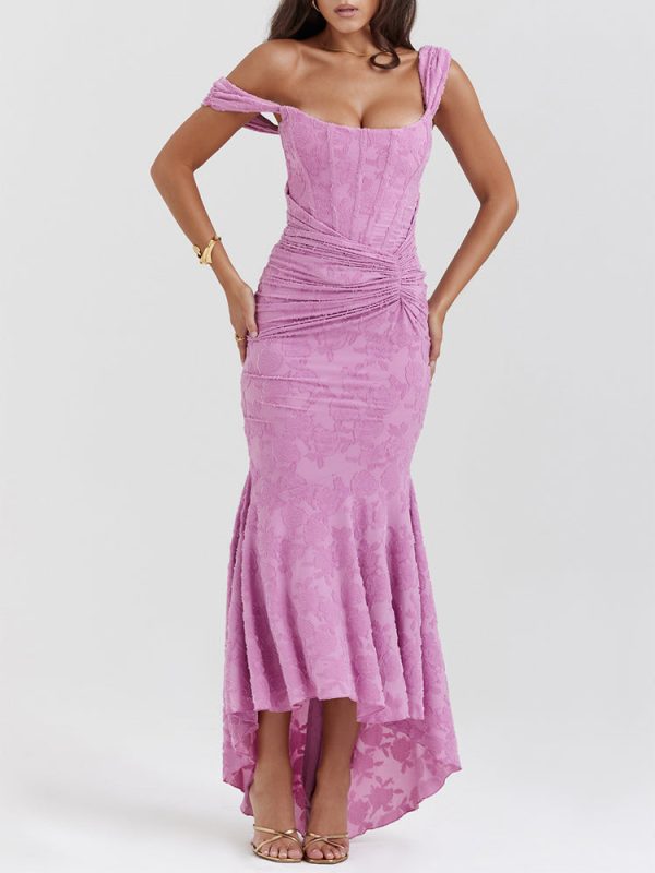 Rose Pink Floral Corset Ruffle Ruched Maxi Dress Rose Pink Floral Corset Ruffle Ruched Maxi Dress