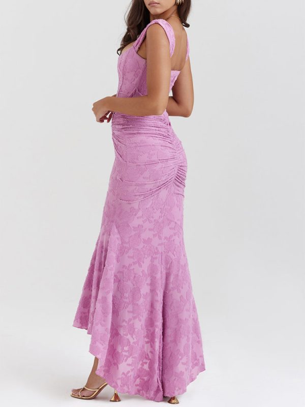 Rose Pink Floral Corset Ruffle Ruched Maxi Dress Rose Pink Floral Corset Ruffle Ruched Maxi Dress
