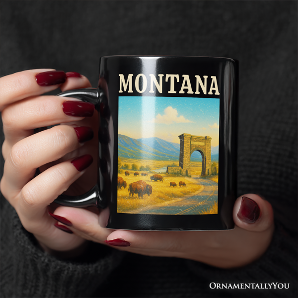 Rustic Montana State Wildlife and Landmark Personalized Mug, Yellowstone Entrance Tee and Western Prairie Souvenir with Custom Name Rustic Montana State Wildlife and Landmark Personalized Mug, Yellowstone Entrance Tee and Western Prairie Souvenir with Custom Name