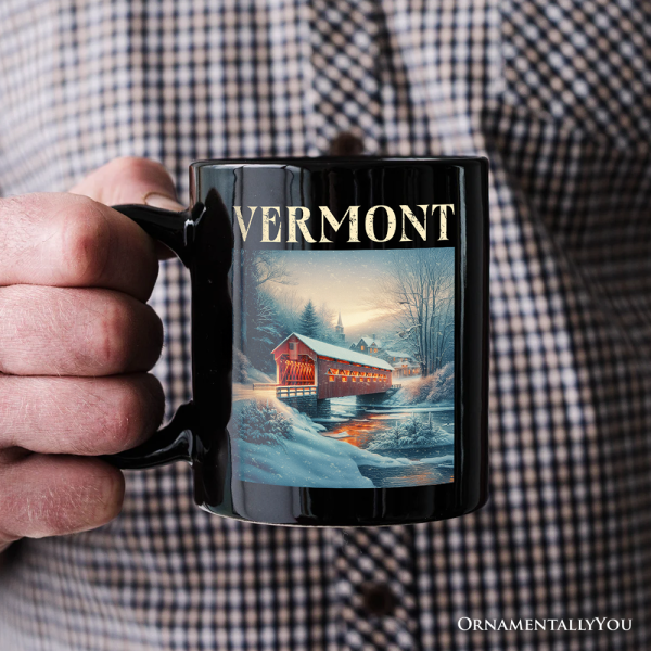 Rustic Red Covered Bridge Vermont State Personalized Mug, New England Historical Gift and Travel Souvenir with Custom Name Rustic Red Covered Bridge Vermont State Personalized Mug, New England Historical Gift and Travel Souvenir with Custom Name
