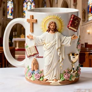 Safe In The Arms Of Jesus- Personalized White Edge-to-Edge Mug - Gift For Christians HH01