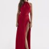 Satin Backless Halter Maxi Dress