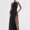 Satin Backless Halter Maxi Dress