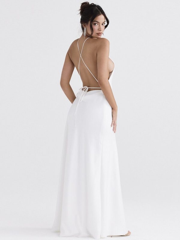 Satin Backless Halter Maxi Dress