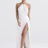 Satin Backless Halter Maxi Dress