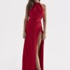 Satin Backless Halter Maxi Dress