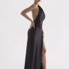 Satin Backless Halter Maxi Dress