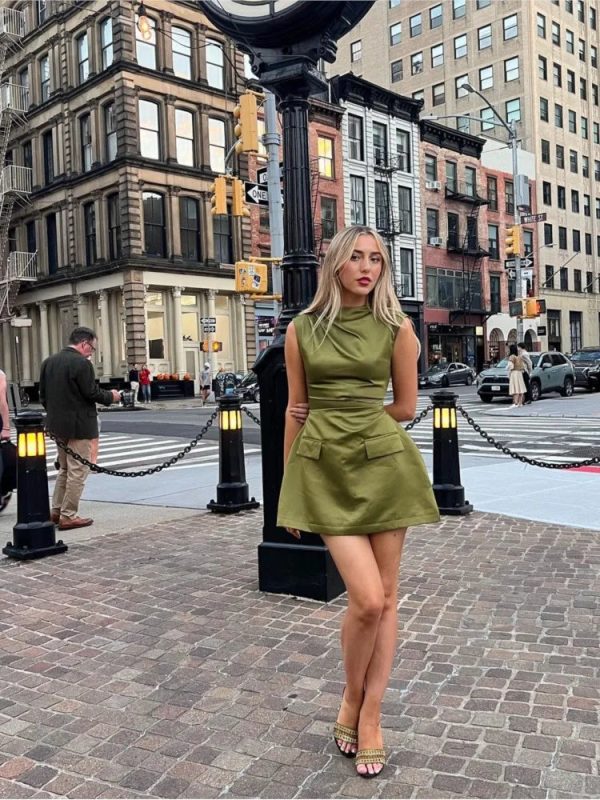Satin High Neck Short Sleeve Mini Dress Satin High Neck Short Sleeve Mini Dress
