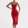 Satin Lace Trim Corset Midi Dress