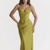 Satin Lace Trim Corset Midi Dress