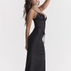 Satin Lace Trim Corset Midi Dress