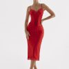 Satin Lace Trim Corset Midi Dress