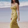 Satin Lace Trim Corset Midi Dress
