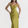 Satin Lace Trim Corset Midi Dress