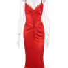 Satin Lace Trim Corset Midi Dress