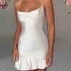Satin Lace Up Back Asymmetric Frilled Hem Mini Dress Satin Lace Up Back Asymmetric Frilled Hem Mini Dress