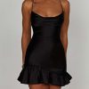 Satin Lace Up Back Asymmetric Frilled Hem Mini Dress Satin Lace Up Back Asymmetric Frilled Hem Mini Dress