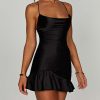 Satin Lace Up Back Asymmetric Frilled Hem Mini Dress Satin Lace Up Back Asymmetric Frilled Hem Mini Dress
